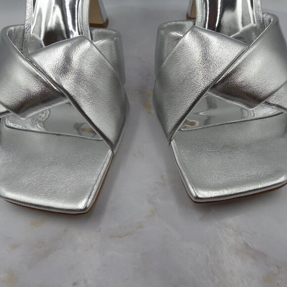 Badgley Mischka Dress Shoes Silver Brinlee II Sillea Heels Sandals - Picture 3 of 15